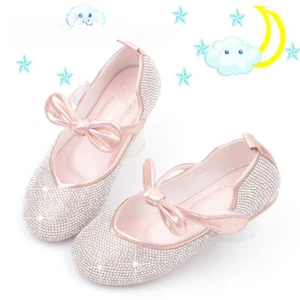 Kids Baby Girls Rhinestone Flat Bottom Party Shoes Mary Jane Kids Wedding Prom - Picture 1 of 53