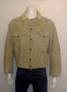 Rare Vintage 60's Levi's - Big E Short Horn Suede Sherpa Trucker Leather Jacket - Picture 1 of 6