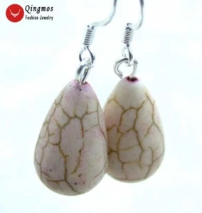 Pendientes colgantes de gancho de 10*16 mm blanco turquesa para mujer plata S925 386 - Imagen 1 de 5