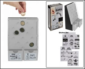 Spardose Lotterie 2 Spar Boxen auf Wünsche sparen + 30 Sticker Sparschwein - Bild 1 von 4