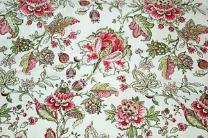 White Floral 100% Cotton Upholstery Hand Block Printed Material Craft Fabric - Picture 1 of 6