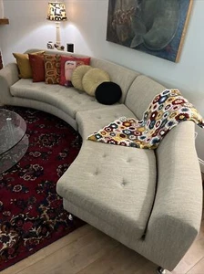 MCM Sectional And Coffee Round Glass Coffee Table - Picture 1 of 19