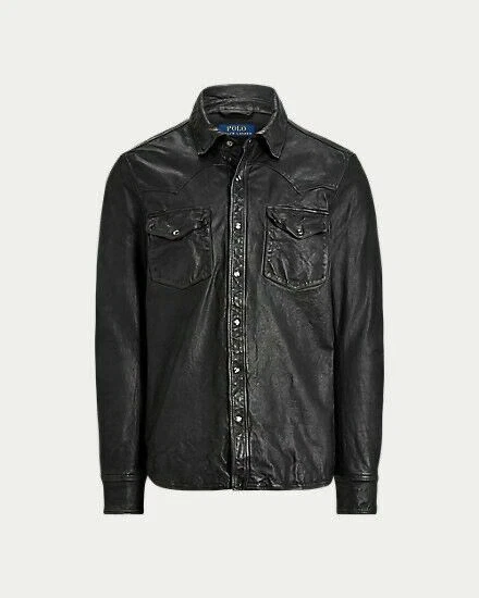 Polo Ralph Lauren Washed Leather Shirt Regular Size Jacket 0400012798791 - Black