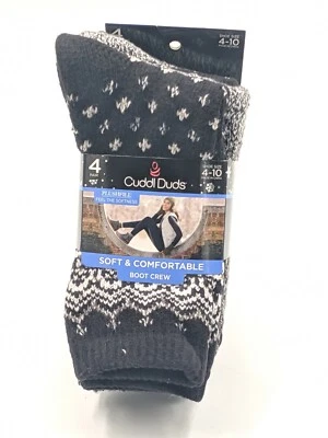 CUDDL DUDS Mujer Piernas Capas 4 Pares Bota Crew Calcetines Talla 4-10 NEGRO FAIRISLE Foto 1 de 4