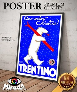 Autorenkopie VINTAGE POSTER DOLOMITEN TRENTINO SKI SCHNEE WINTER BÄR PFEIFE - Bild 1 von 3