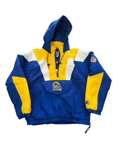 Vintage Starter Pro Line NFL LA St. Louis Rams Puffer Jacket M Pullover Hood Cover