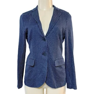 Harris Wharf London Women Blue Pinstripe Blazer Cotton Notched Collar Italy 42 M - Picture 1 of 14