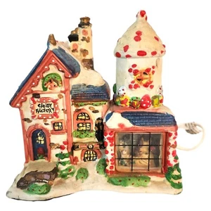 Ventana de vidrio de bosque encantado de cerámica de fábrica de dulces navideños iluminada vintage - Imagen 1 de 8