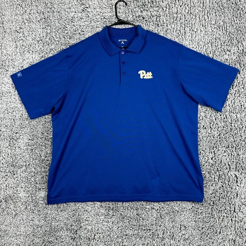PITT PANTHERS Antigua Polo Mens 2XL XXL Regular Size Short Sleeve Blue Shirt Cover