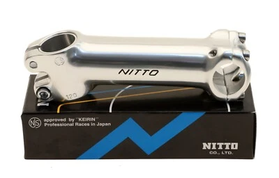 Nitto NJ-89 NJS Keirin Track Stem 1 1/8" Threadless 120mm 25.4mm Silver NEW - Image 1 of 4
