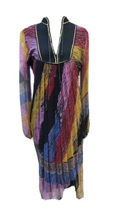 Vintage 1970’s India Imports Long Sleeve Multi-Color  Dress Size Small Medium - Picture 1 of 12