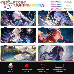 RGB Colorful LED Lighting Desk USB Gamer Plug & Play Large Mouse Pad 14 Modes - Picture 1 of 50