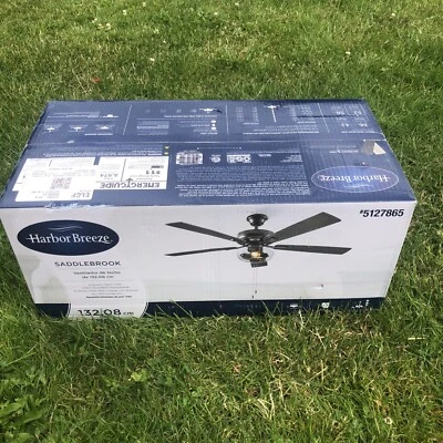 Ceiling Fan Harbor Breeze Saddlebrook 52” Matte Black with Light Remote - New - Image 1 of 4