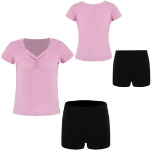 Kids Girls Outfit Dance Set Bottoms Suit Tops Sportwear Elastic Waistband Yoga - Picture 1 of 31