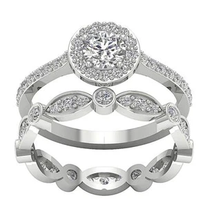 10K White Gold Halo Engagement Bridal Set VS F 2.00 Carat Lab Grown Diamond Ring - Picture 1 of 8