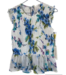 June & Hudson Damen Bluse Top M gesmokt Schößchen Rüschen Blumen Landhaus Fee - Bild 1 von 12