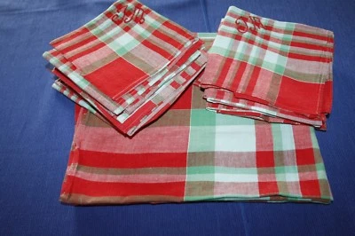 Service de table N°16 nappe 124 x 140cm + 20 serviettes coton rouge vert carreau - Photo 1/4