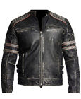 Men's Vintage Biker Retro1 Distressed Cafe Racer Real Leather Motorcycle Jacket