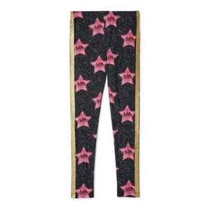 LOL NEW♈Girl's Printed stretch knit leggings size XS~Navy/pink/silver/gold - Picture 1 of 4