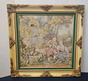 Vintage/Antique Tapestry Framed In Ornate Gold Frame 33" X 33.5" Beautiful RARE  - Picture 1 of 11