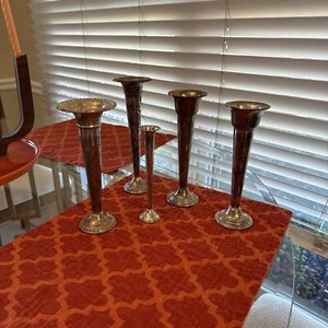 Set Of Five Non Matching Sterling Silver Trumpet Vases - Picture 1 of 17