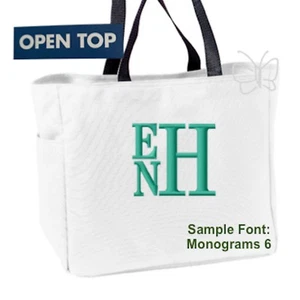Custom Embroidered Personalized Monogrammed Tote Bag Open Top White FREE NAME   - Picture 1 of 7