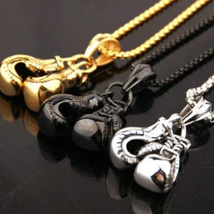 Silver/Gold/Black Boxing Glove Stainless Steel Pendant Necklace - Picture 1 of 14