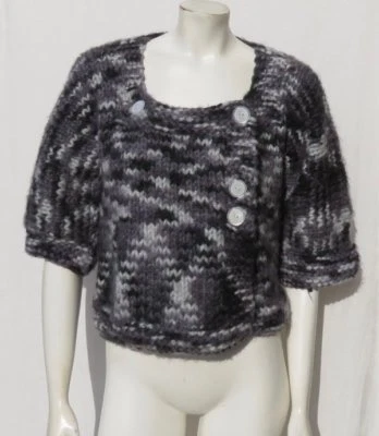 Cárdigan suéter tejido a mano para mujer gris negro grueso tejido suave botón talla S M Foto 1 de 4