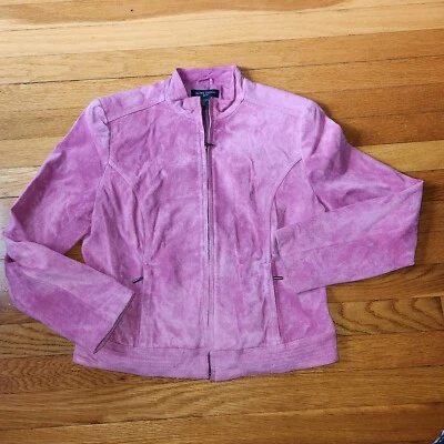 Chaqueta Valerie Stevens Gamuza Cuero Rosa Cremallera Recortada Moto Forrada Pequeña Mediana Foto 1 de 4