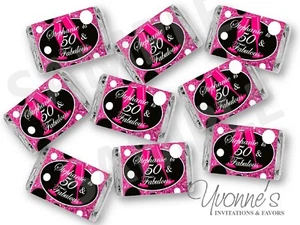 40th, 50th, 60th Birthday Diva Mini Candy Bar Wrappers - Hot Pink Glitter 48ct - Picture 1 of 3