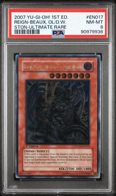 YUGIOH 1ST STON-EN017 REIGN-BEAUX OVERLORD OF DARK WORLD UTR PSA 8 NM #90979936 - Image 1 of 2