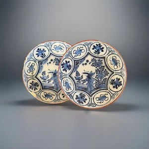 Coppia di antichi piatti libellula olandese Delft, C 1750, da riparare - Foto 1 di 11