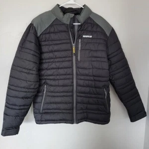 Caterpillar CAT Men's Large Coat Black Grey Quilted Puffer Full Zip Work Winter - Picture 1 of 7