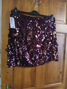 Ladies Lined Burgundy Sequined Mini Skirt By George Asda. New With Tags. Uk 16. - Picture 1 of 6