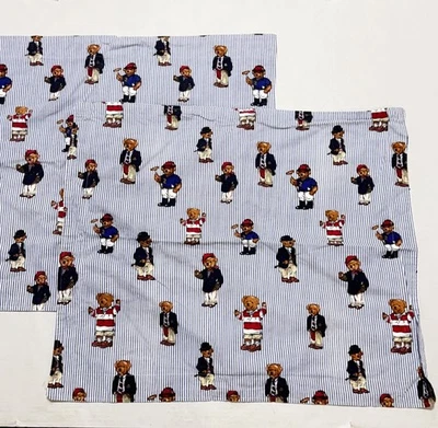 RALPH LAUREN POLO OSO DE PELUCHE Azul Rayas Euro Almohada Fundas 24x20 De Colección Lote De 2 Foto 1 de 4