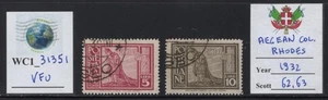 WC1_31351. AEGEAN COL.: ISL. RODI. Key 1932 ROYAL VISIT stamps. Sc.62,63. Used - Picture 1 of 1