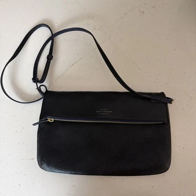 Euc Smythson of Bond Street Black Pebbled Leather Crossbody Flap Bag Zipper - Image 1 of 4