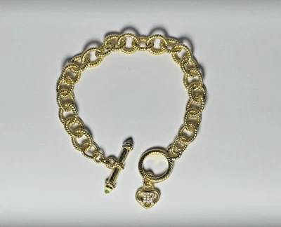 NUEVO Brazalete Judith Ripka de plata 925 y eslabones Diamonique revestidos de oro de 14K, 7,25 pulgadas Foto 1 de 4