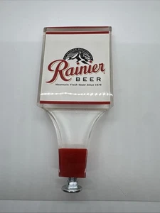 VINTAGE RAINIER LIGHT ACRYLIC MOUNTAIN FRESH KNOB HANDLE RARE DRAFT BEER BAR TAP - Picture 1 of 8