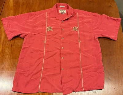 Camisa de campamento hawaiana de arcilla de bambú para hombre XL roja verano playa bambú bordado Foto 1 de 4