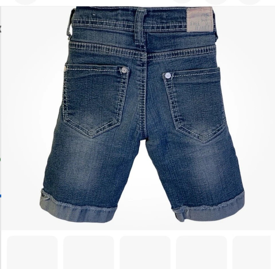 Pantalones cortos de mezclilla Free Planet para niñas talla 7 detalles redondos azul con puños Foto 1 de 1