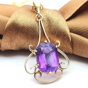 Antique Natural Amethyst Rose Gold 9ct (375, 9K) Open Work Drop Shape Pendant - Picture 1 of 10
