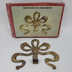 Solid Brass Bow Ribbon With Hook Ornate Design Wall Hanger + Original Box VTG - Picture 1 of 7