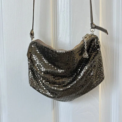 Vintage Whiting & Davis Small Mesh Metallic Zippered Crossbody Purse - Image 1 of 4