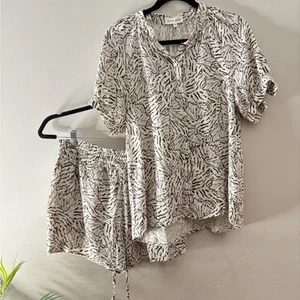 Bella Dahl Women's Linen Blend Matching Ruffle Edge Short Top Set Size XS - Picture 1 of 5