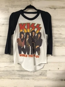 Vintage Original Kiss World Tour 1983-1984 Single Stitch Rock Band Raglan T-Shirt - Bild 1 von 6