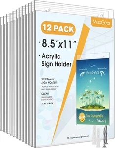 MaxGear 12 Pack Wall Mount Sign Holder 8.5 x 11, Clear Plastic Picture Frames... - Picture 1 of 7