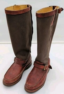 Chippewa 8.5D Snake Boots Brown Khaki Leather Canvas Made in USA 23922 - Picture 1 of 22