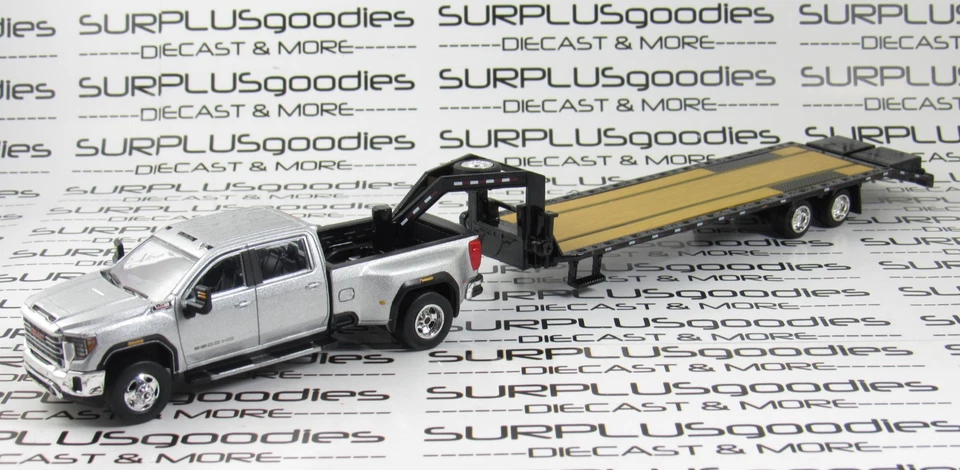 Greenlight Sil 2022 GMC SIERRA 3500 3500HD SLT Dually Pickup w/Gooseneck Trailer - Image 1 of 4