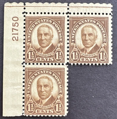 US 1930 Sc# 684 Plate Block of 3 MNH Warren Harding - Image 1 of 2